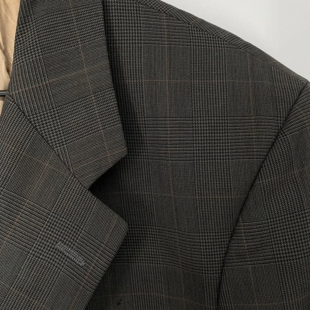 Ralph Lauren Chaps VTG 90s 42S Brown Glen Plaid Wool Blazer‎ Sports Coat
